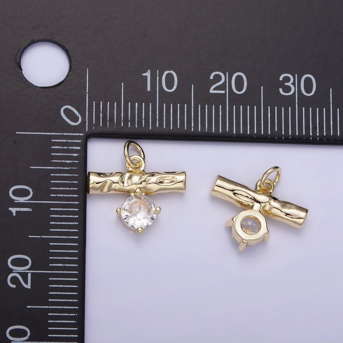 14K Gold Filled CZ Hammered Bar Band Charm | AG738