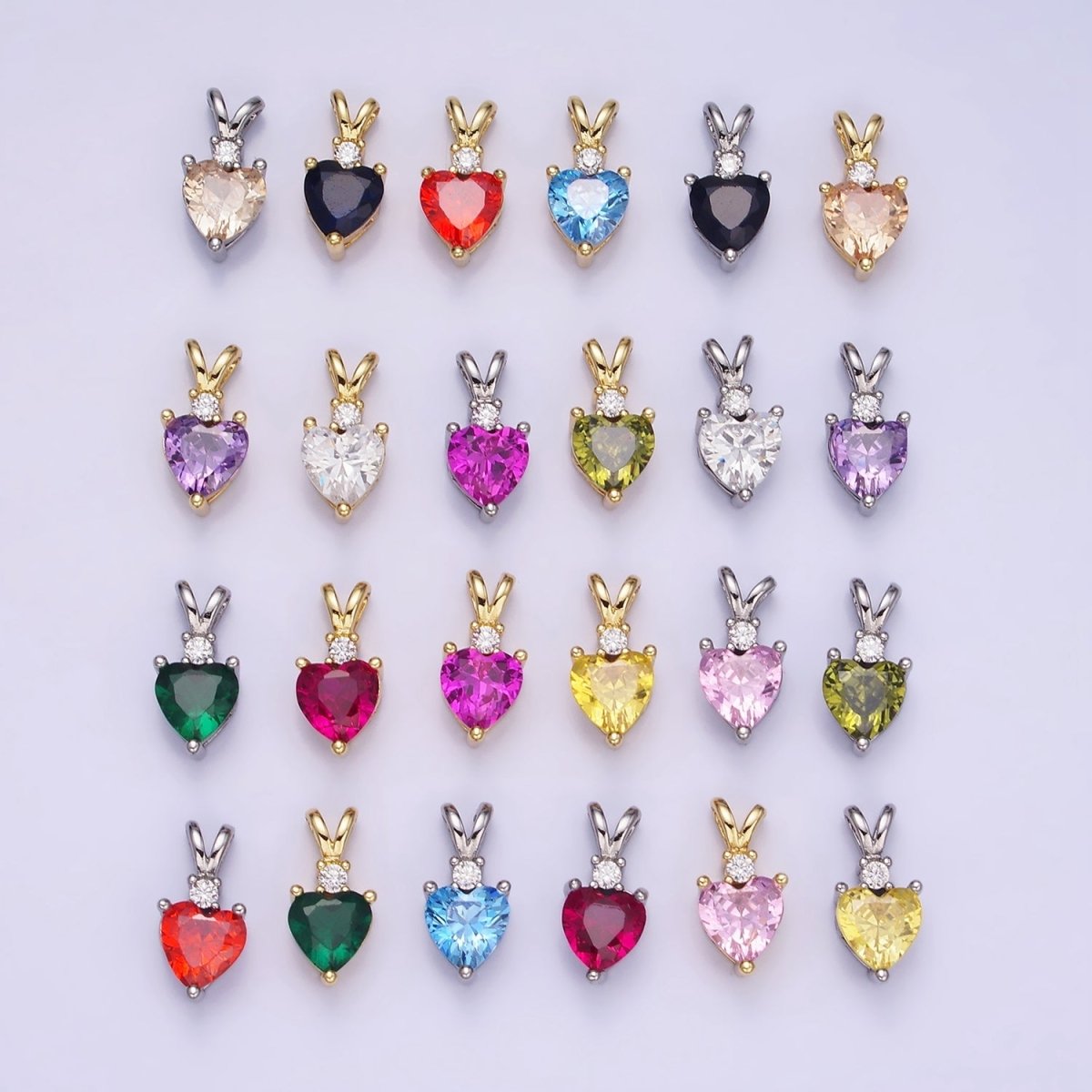 14K Gold Filled CZ Heart Birthstone Double Bail Pendant in Gold & Silver | AA1219 - AA1230