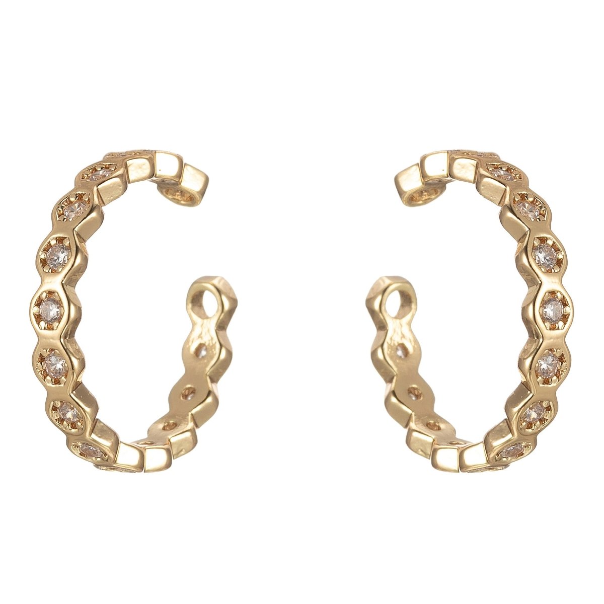 14K Gold Filled CZ Hexagon Lined Geometric Ear Cuff Earrings | AI051