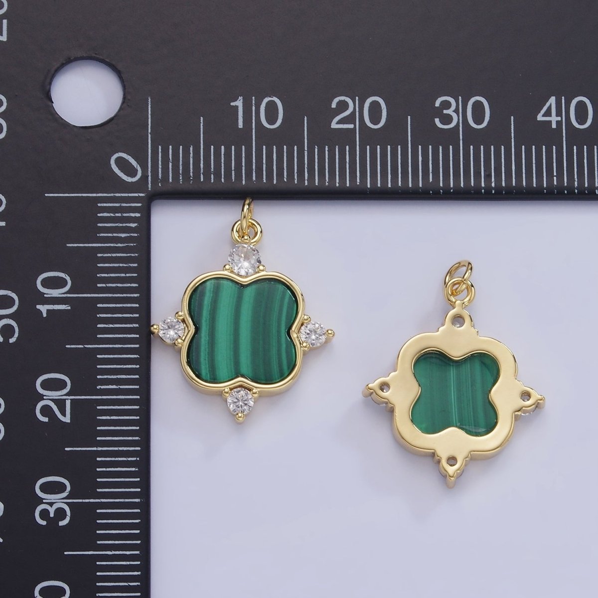 14K Gold Filled CZ Malachite Flower Charm | W562