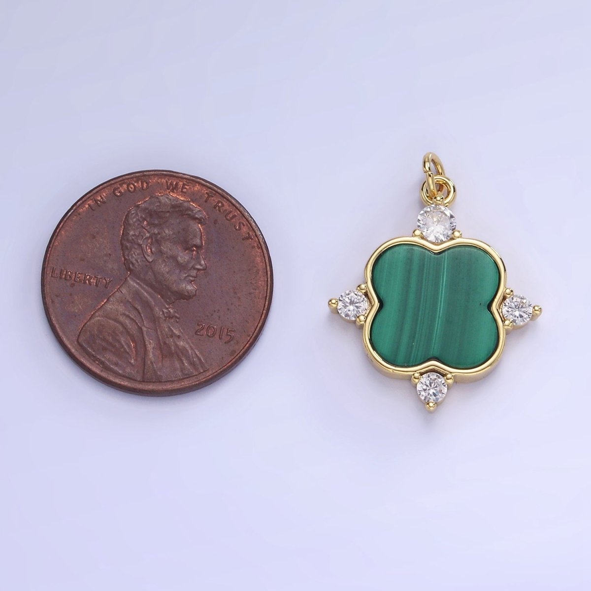 14K Gold Filled CZ Malachite Flower Charm | W562