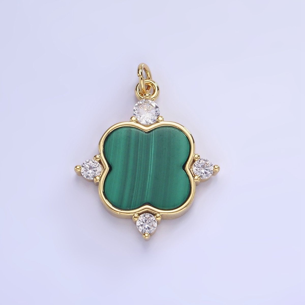 14K Gold Filled CZ Malachite Flower Charm | W562