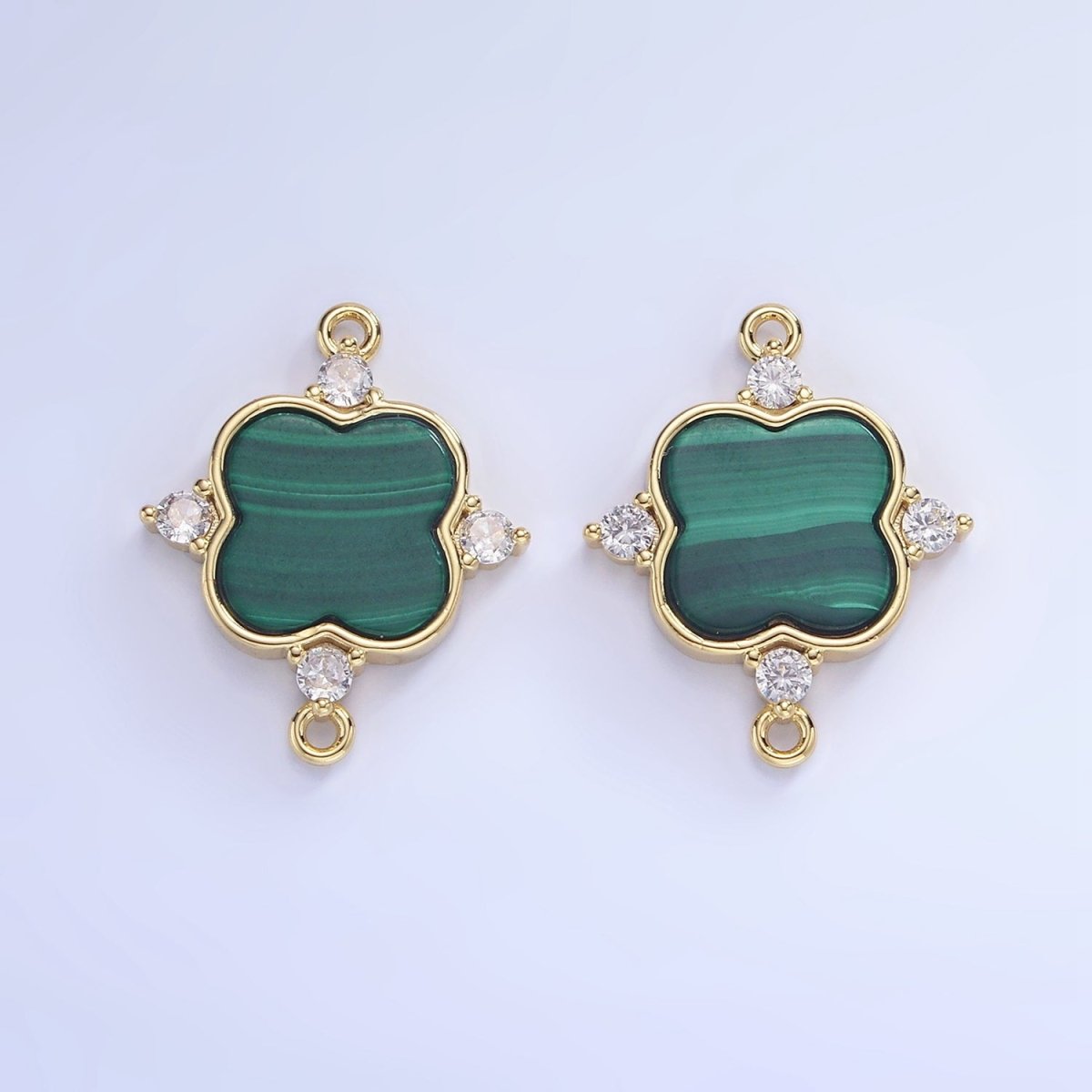 14K Gold Filled CZ Malachite Flower Connector | G323