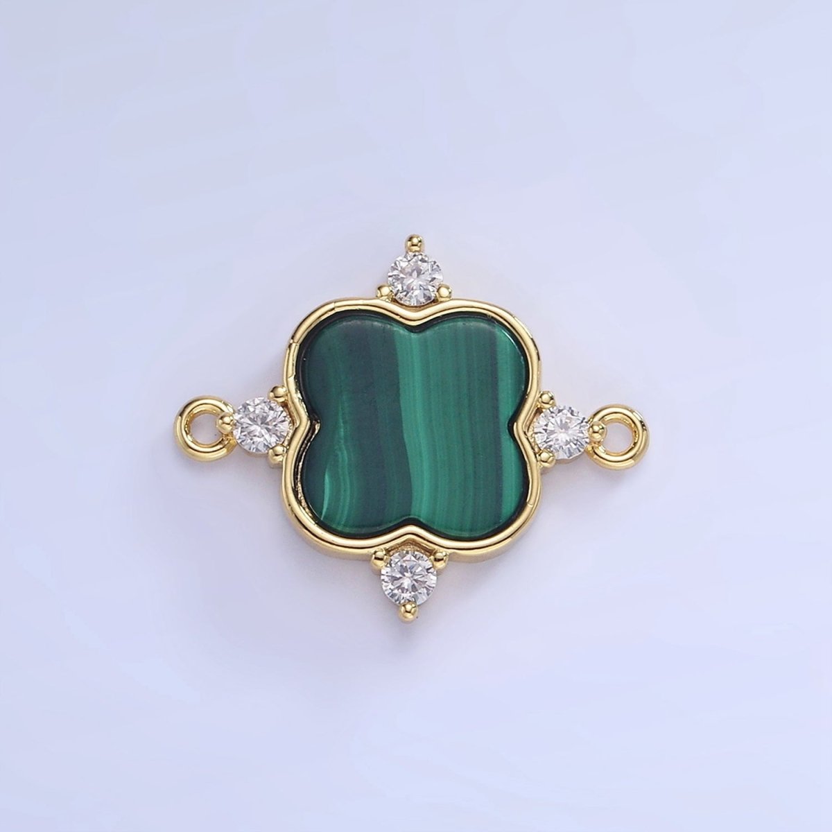 14K Gold Filled CZ Malachite Flower Connector | G323
