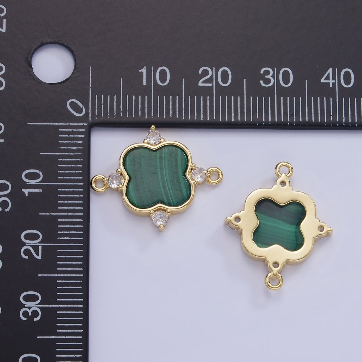 14K Gold Filled CZ Malachite Flower Connector | G323