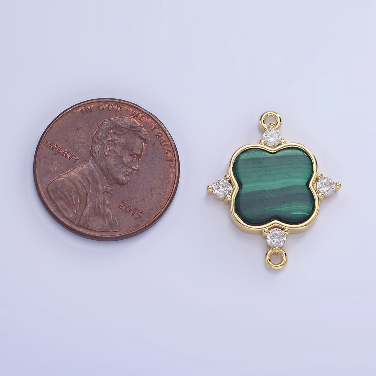 14K Gold Filled CZ Malachite Flower Connector | G323