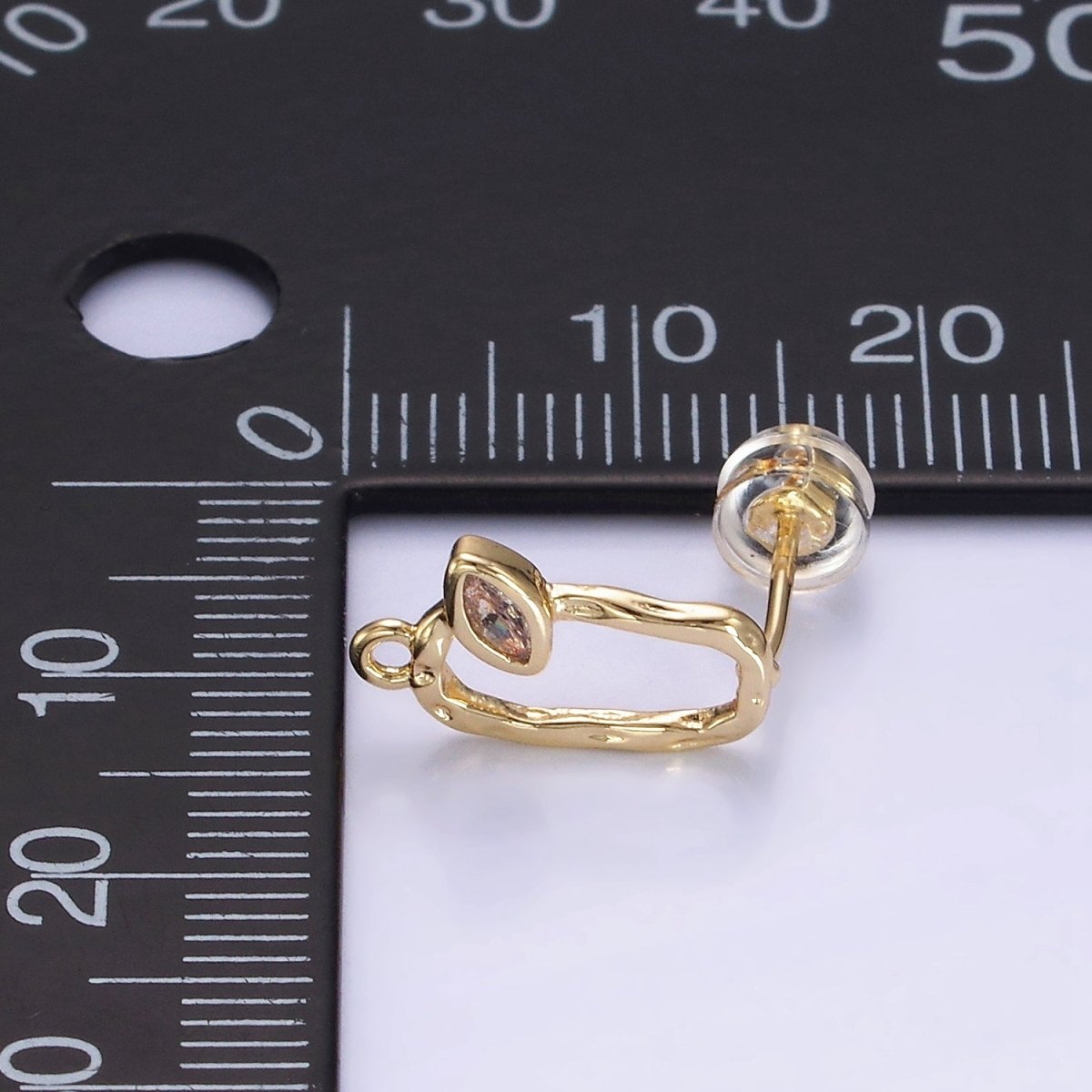 14K Gold Filled CZ Marquise Hammered Open Oblong Drop Stud Earrings Findings Set | Z704
