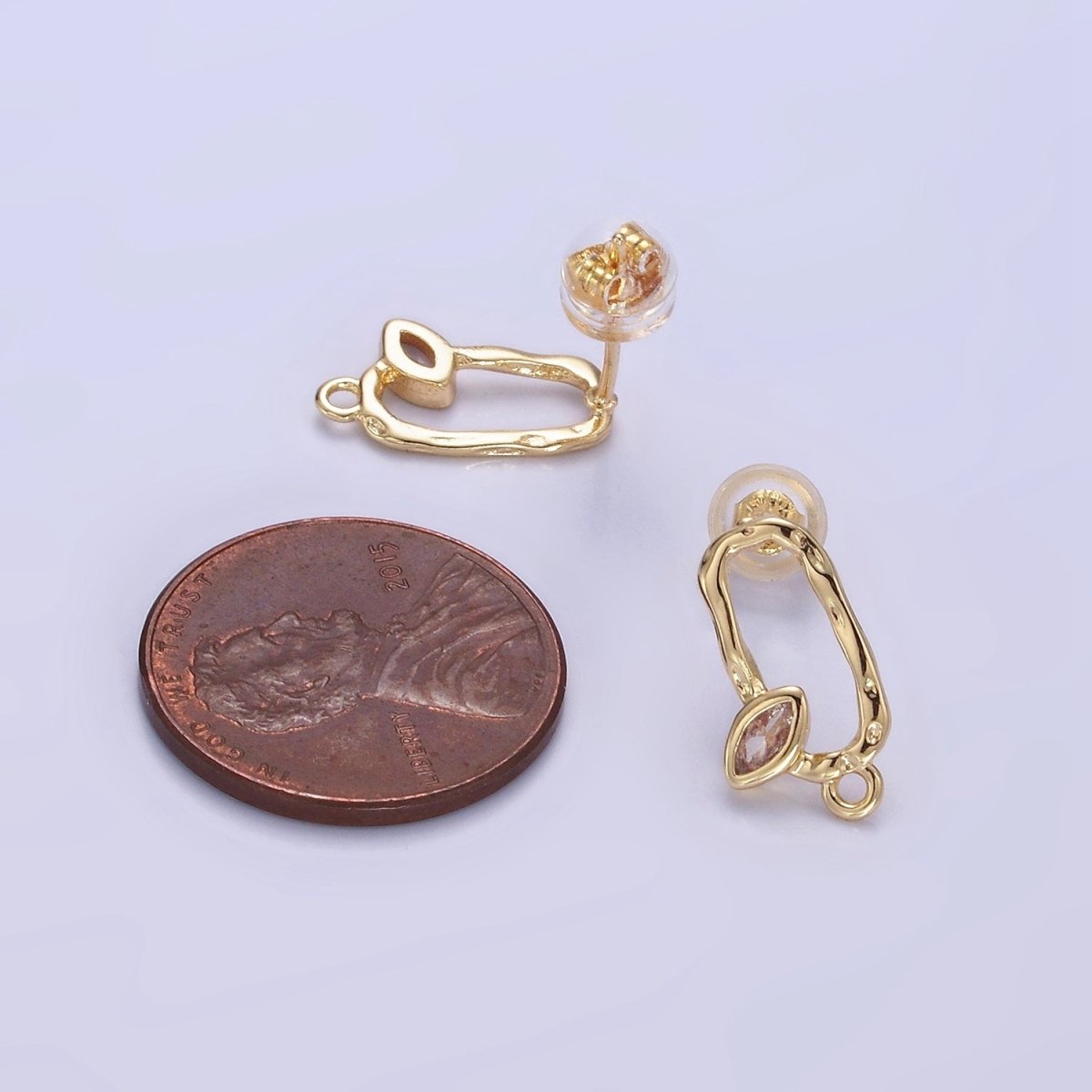 14K Gold Filled CZ Marquise Hammered Open Oblong Drop Stud Earrings Findings Set | Z704