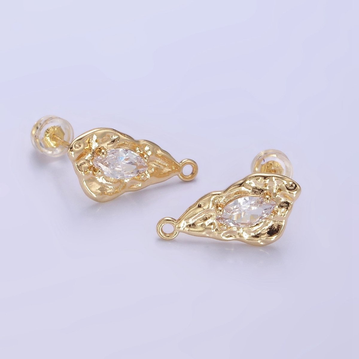 14K Gold Filled CZ Marquise Molten Abstract Drop Stud Earrings | Z708