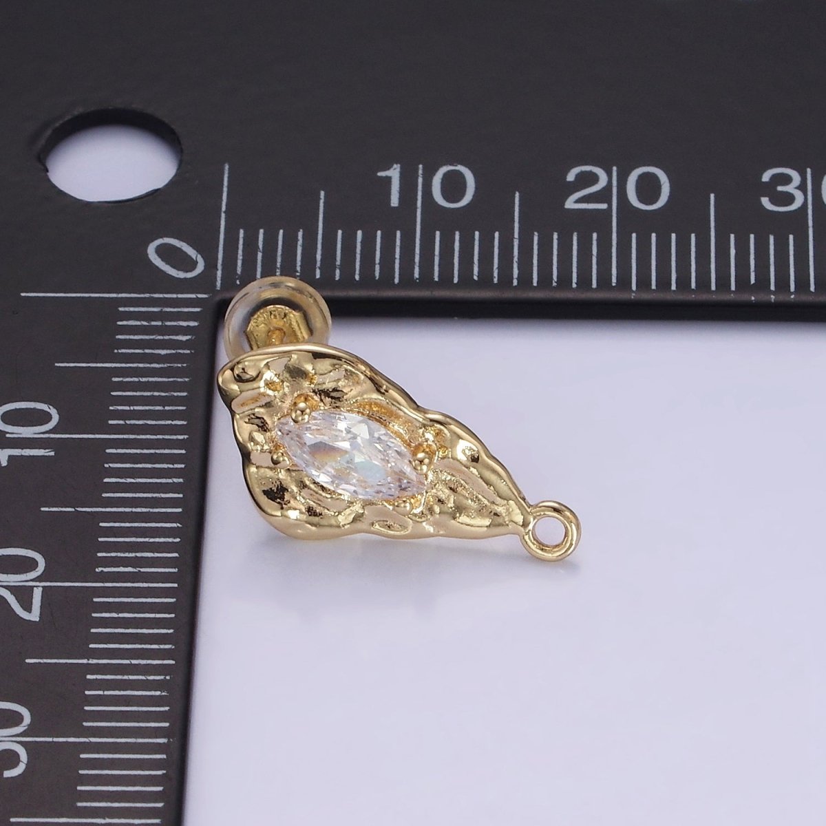 14K Gold Filled CZ Marquise Molten Abstract Drop Stud Earrings | Z708