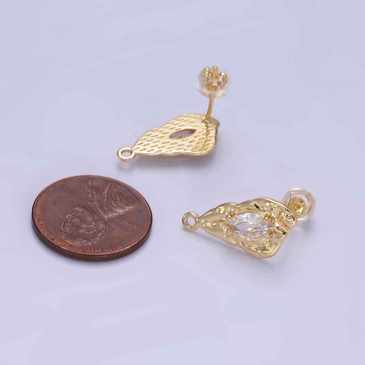14K Gold Filled CZ Marquise Molten Abstract Drop Stud Earrings | Z708