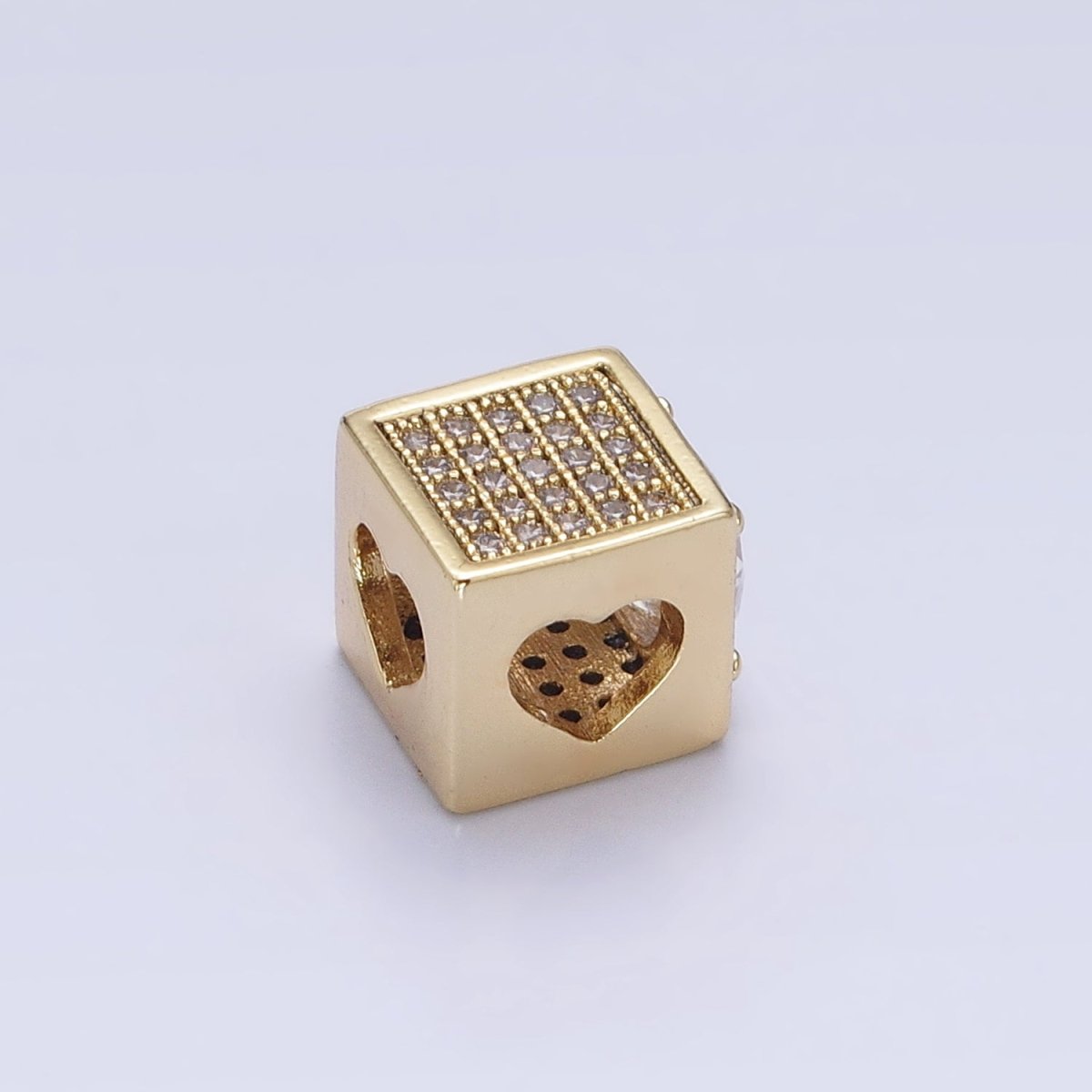 14k Gold Filled CZ Micro Pave Beads, Cubic Zirconia Beads Heart Connecter Beads 10mm Square Cube Beads for Jewelry Making B-814