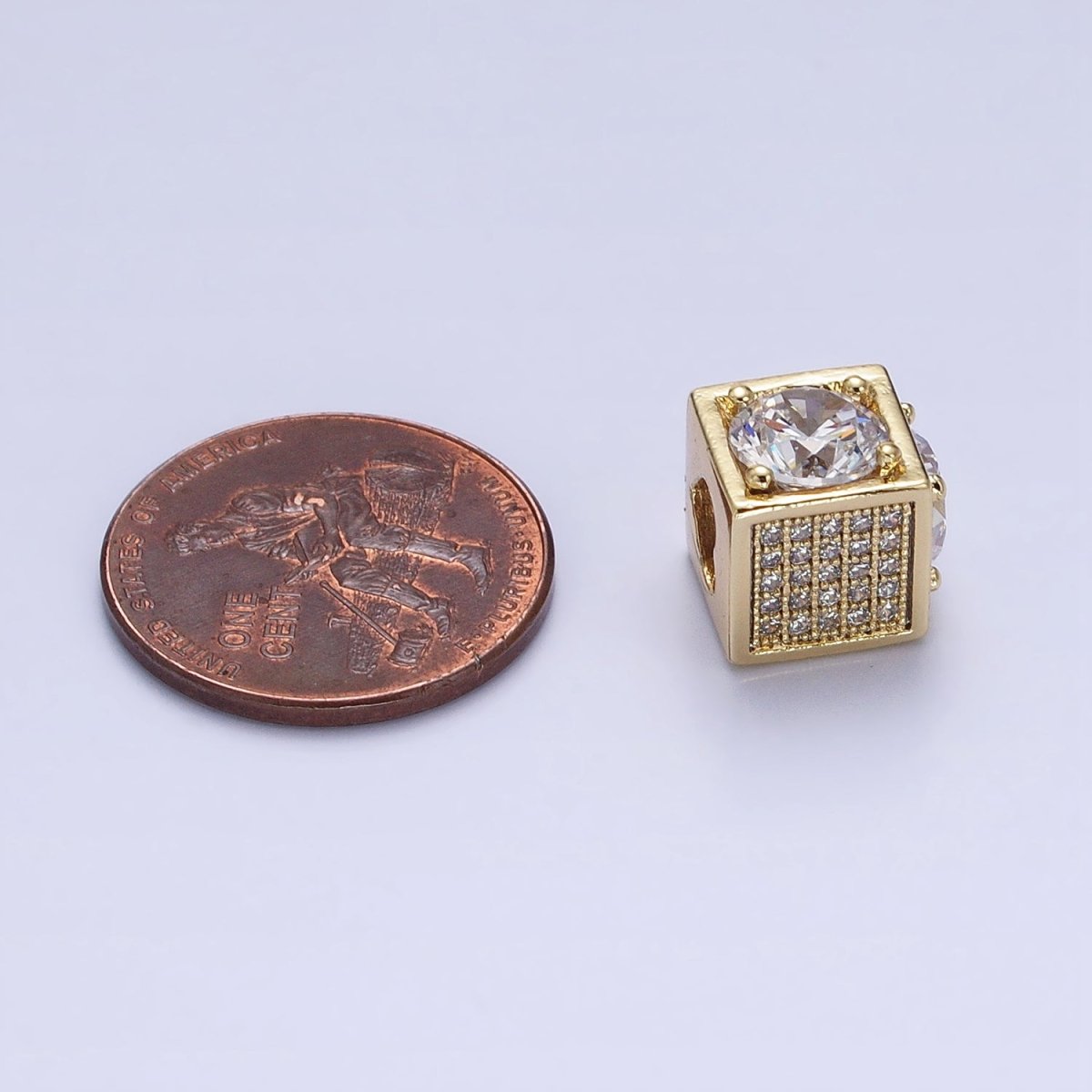 14k Gold Filled CZ Micro Pave Beads, Cubic Zirconia Beads Heart Connecter Beads 10mm Square Cube Beads for Jewelry Making B-814