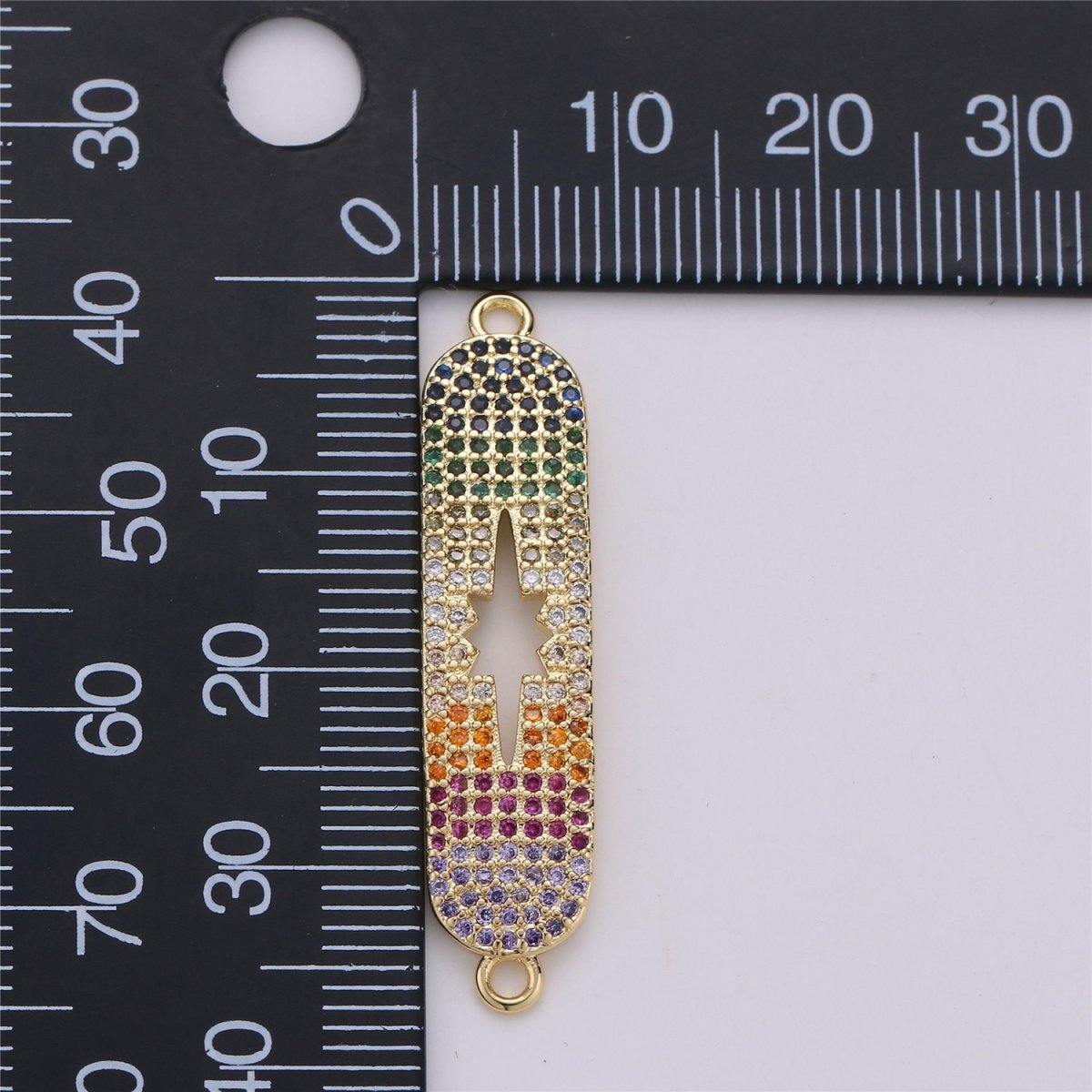 14k Gold Filled CZ Micro Pave Oval Two Hole Bracelet Connector, Colorful Cubic Charm Connector Link adjustable bracelet component Star charm F-351