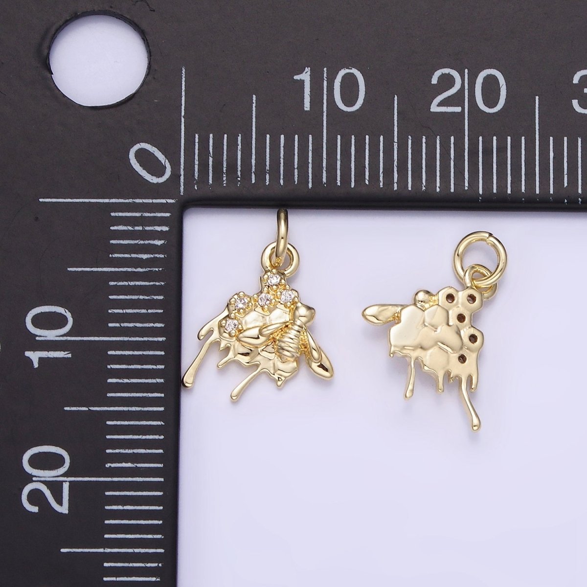 14K Gold Filled CZ Micro Paved Molten Honey Comb Bumble Bee Charm | AG749