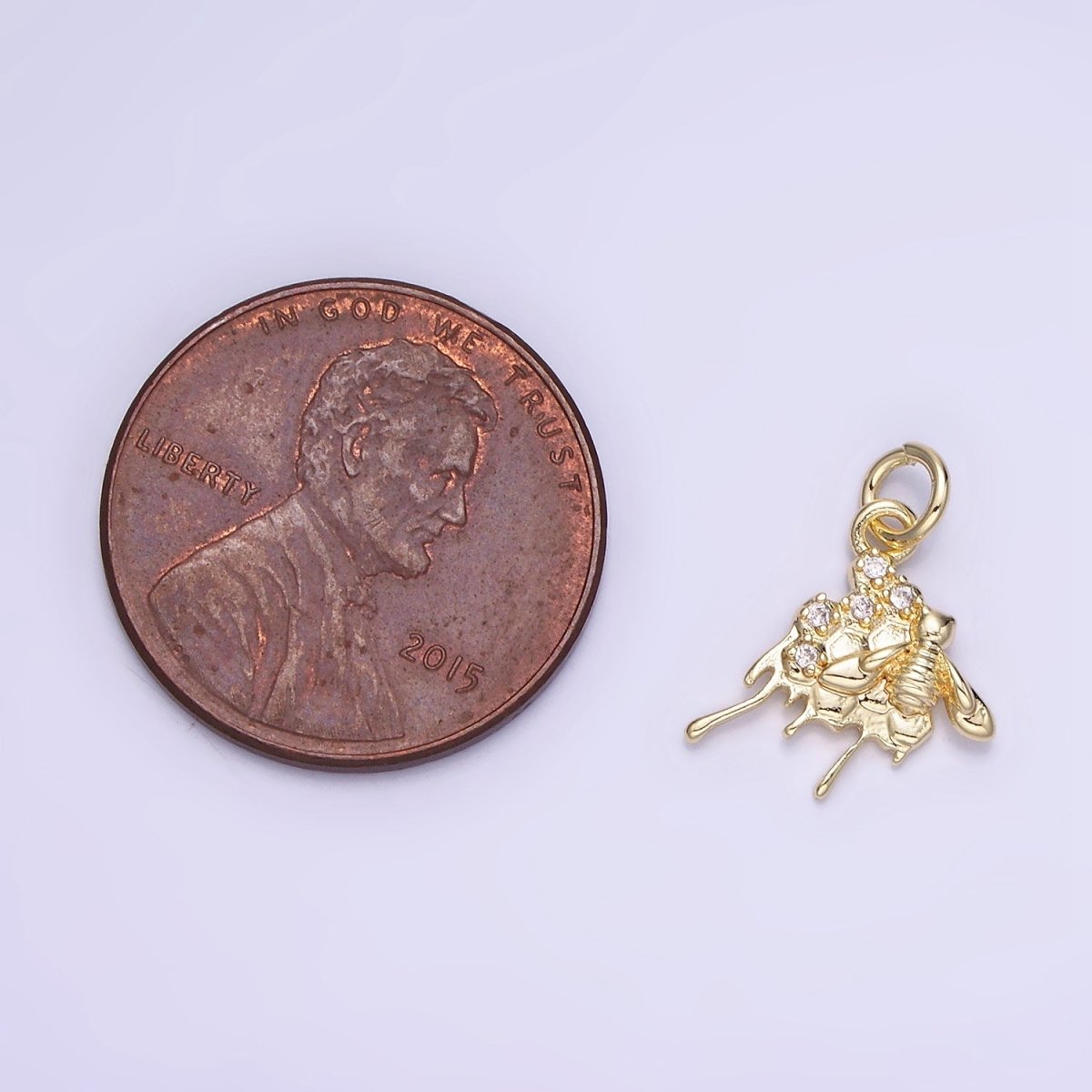 14K Gold Filled CZ Micro Paved Molten Honey Comb Bumble Bee Charm | AG749