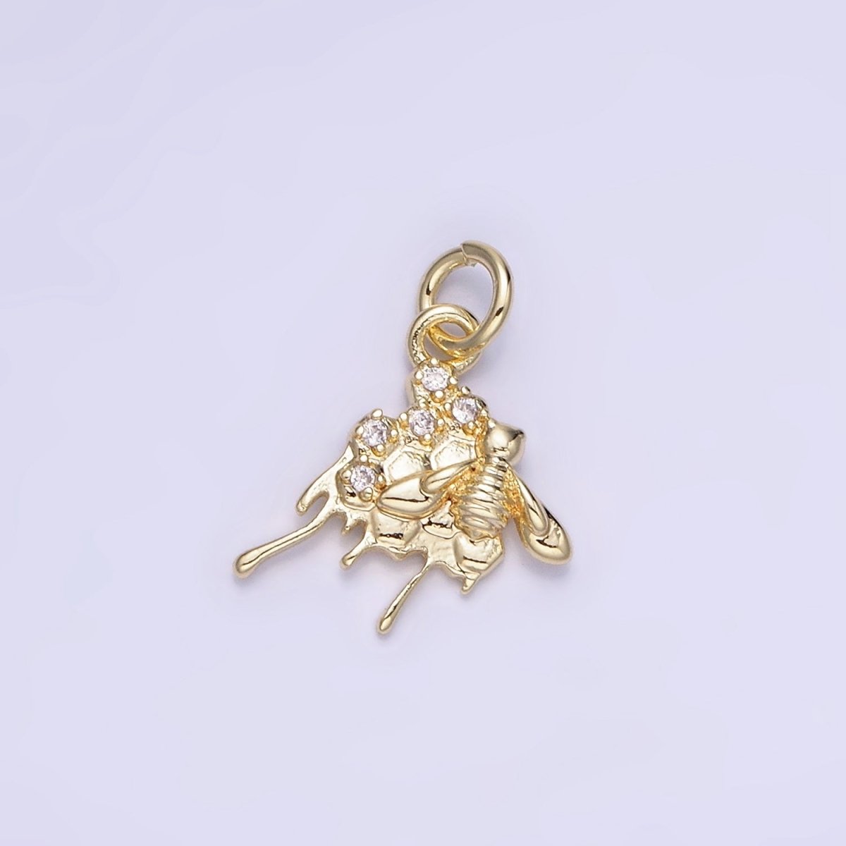 14K Gold Filled CZ Micro Paved Molten Honey Comb Bumble Bee Charm | AG749