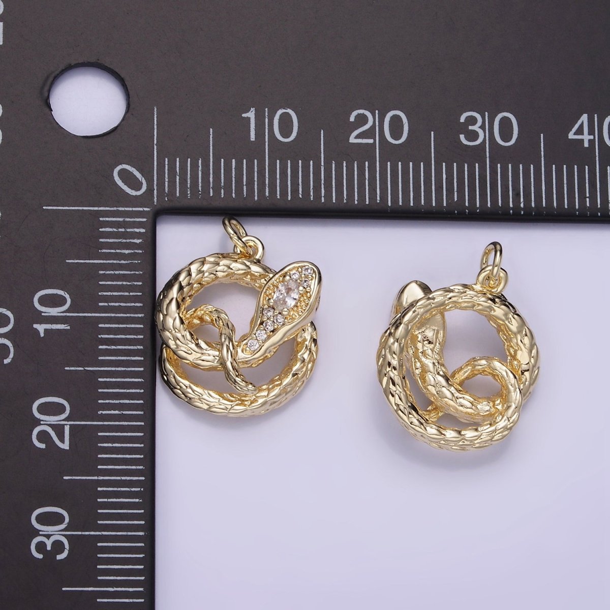 14K Gold Filled CZ Micro Paved Snake Open Circular Charm | W527