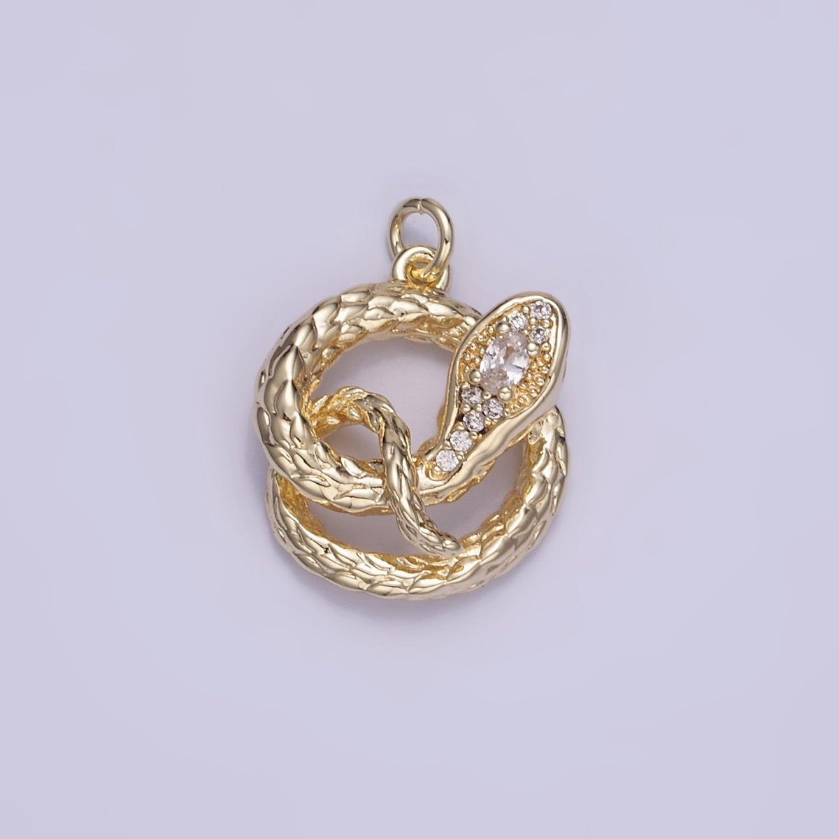 14K Gold Filled CZ Micro Paved Snake Open Circular Charm | W527