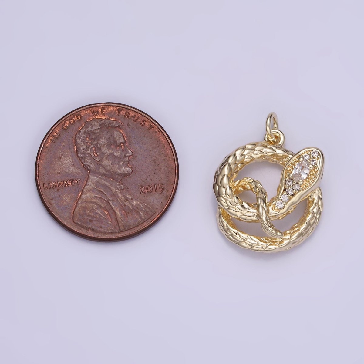 14K Gold Filled CZ Micro Paved Snake Open Circular Charm | W527