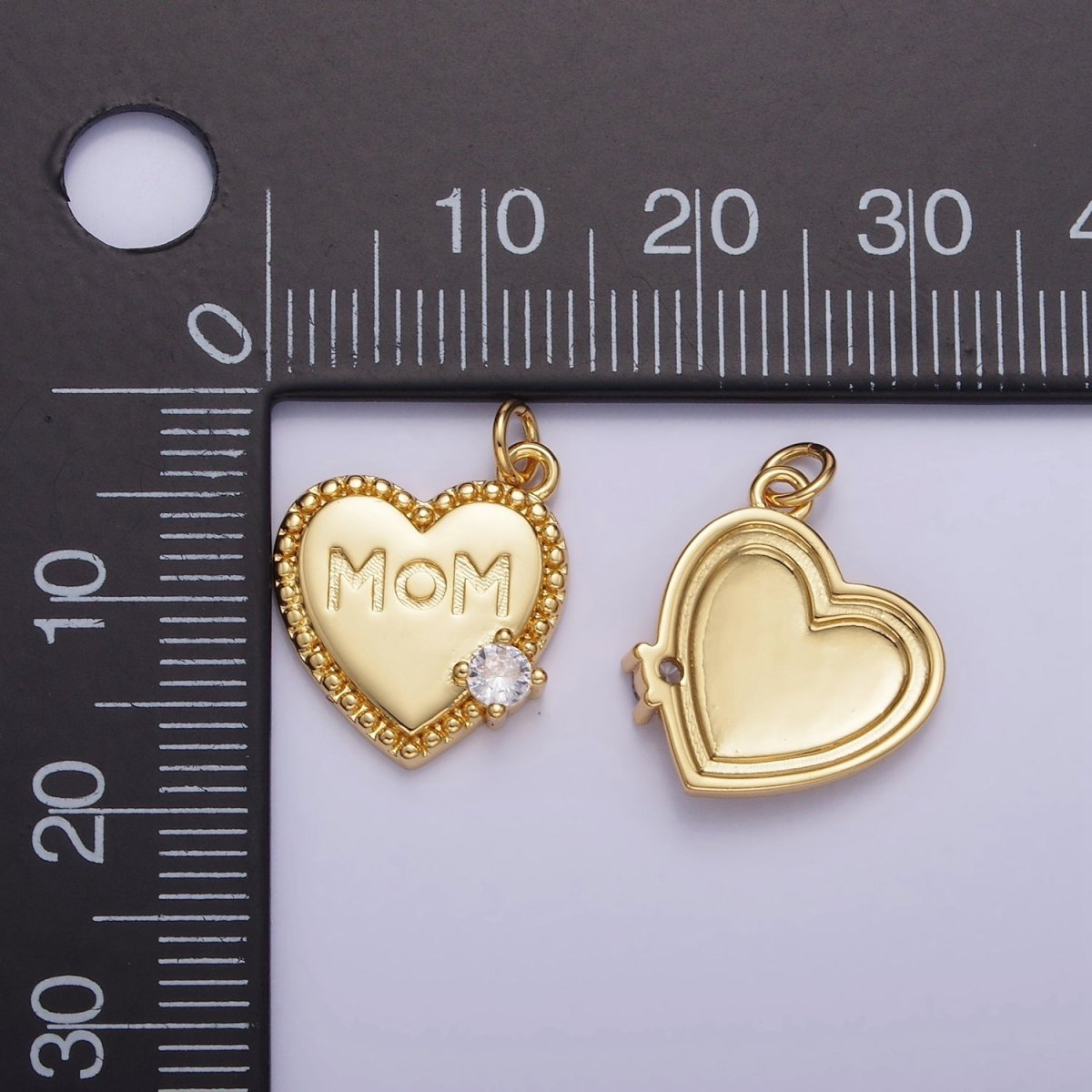14K Gold Filled CZ "MOM" Script Beaded Bezel Charm | W525