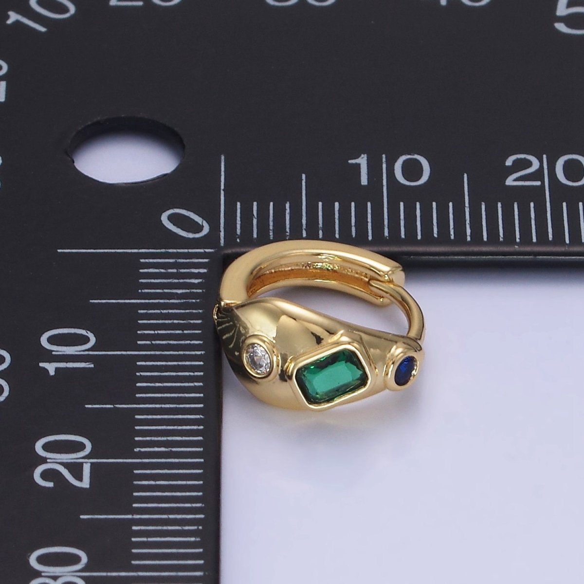 14K Gold Filled CZ Multicolor Abstract Molten Huggie Earrings | AB1256