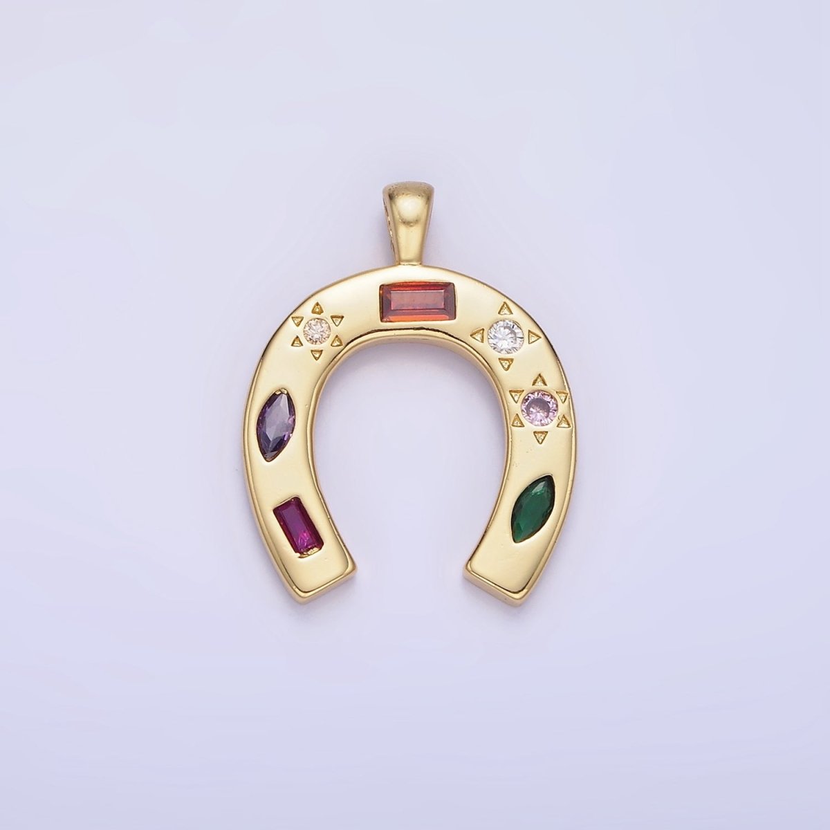 14K Gold Filled CZ Multicolor Celestial Sun Horseshoe Pendant in Gold & Silver | AA1128