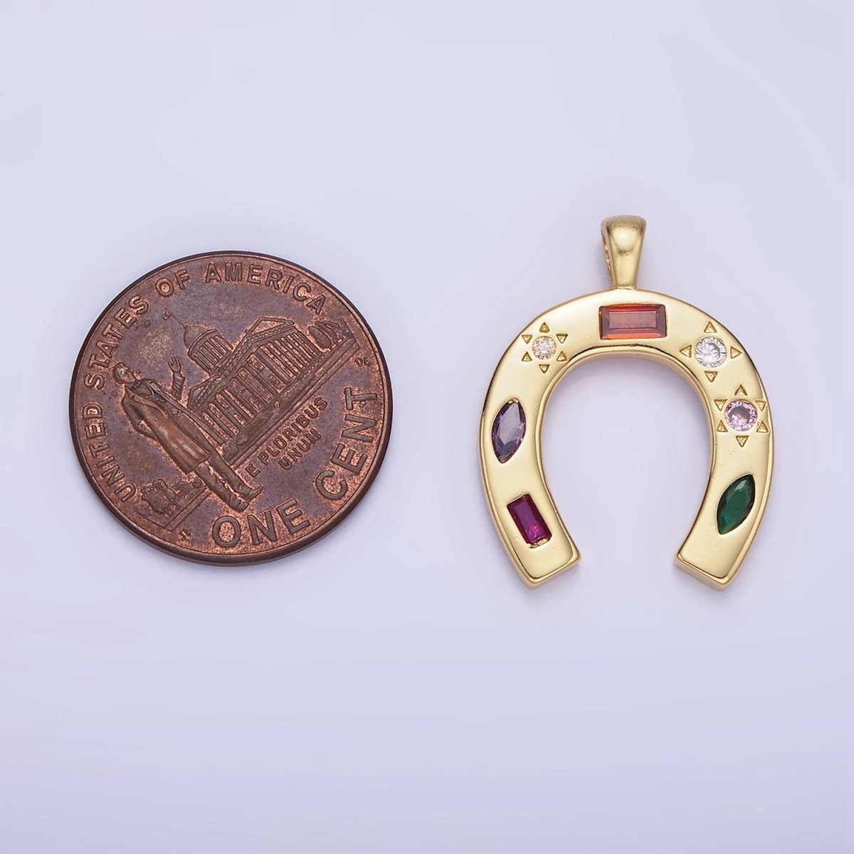14K Gold Filled CZ Multicolor Celestial Sun Horseshoe Pendant in Gold & Silver | AA1128