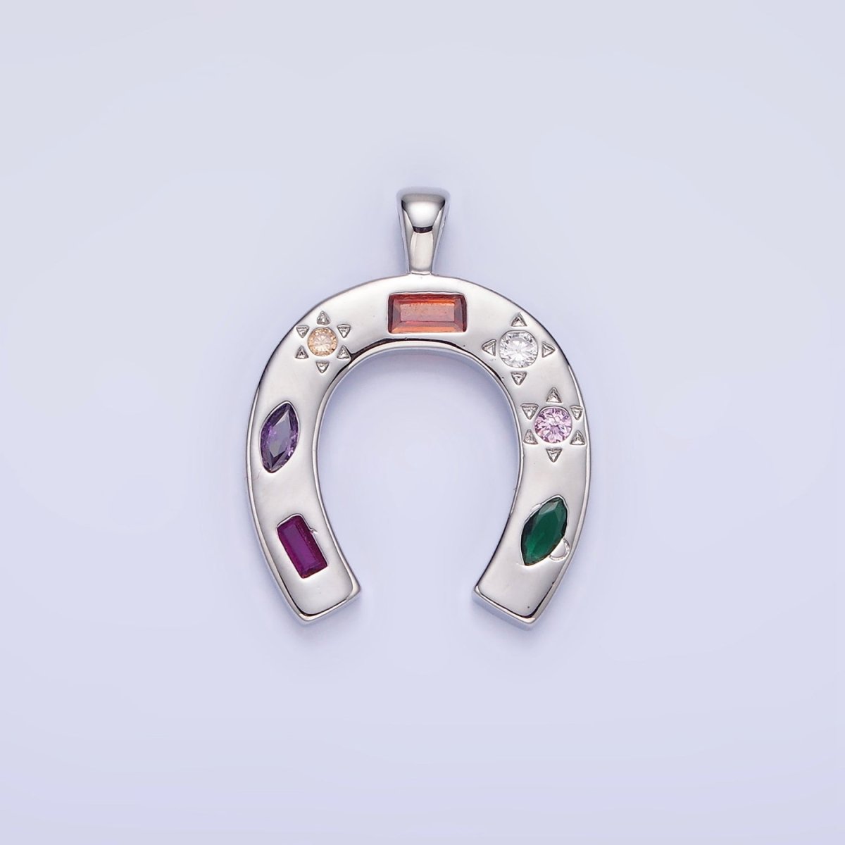 14K Gold Filled CZ Multicolor Celestial Sun Horseshoe Pendant in Gold & Silver | AA1128