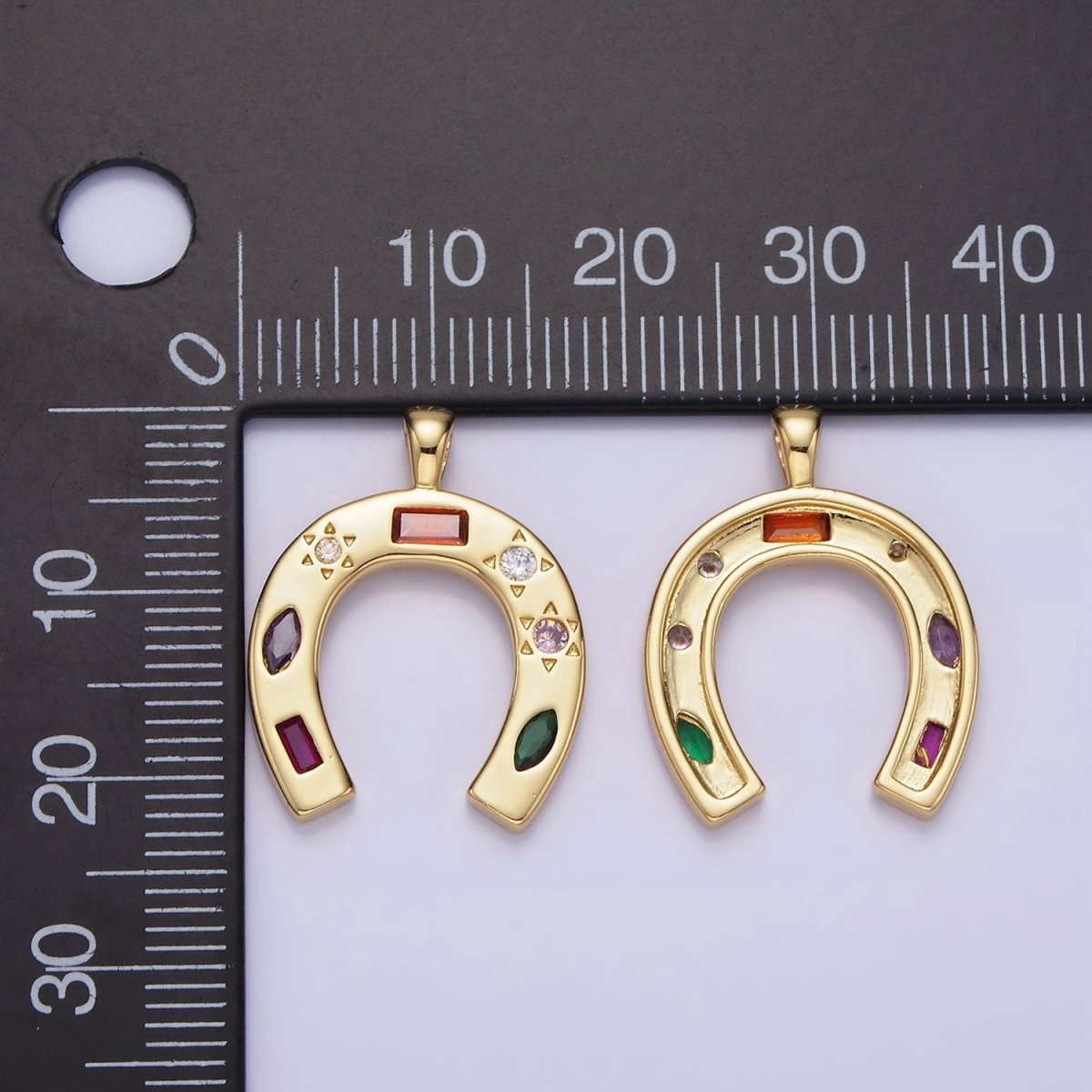 14K Gold Filled CZ Multicolor Celestial Sun Horseshoe Pendant in Gold & Silver | AA1128