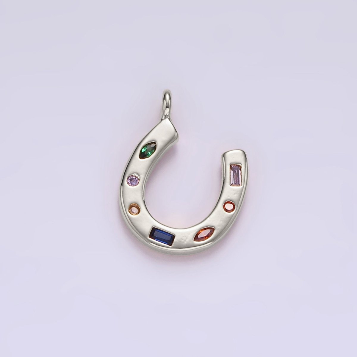 14K Gold Filled CZ Multicolor Dotted Lucky Horseshoe Charm | AC-819