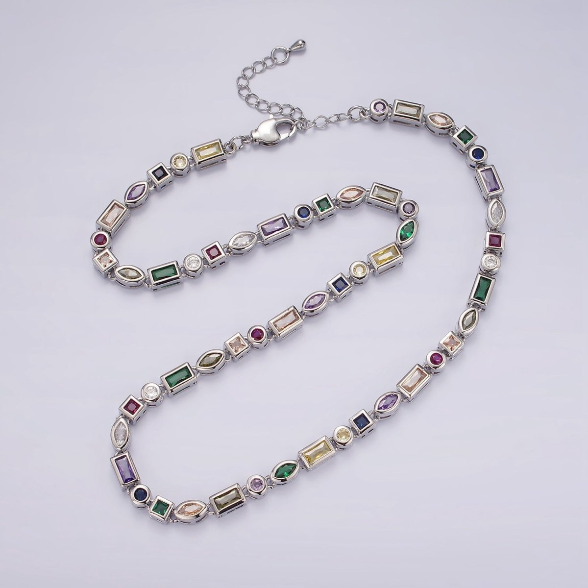 14K Gold Filled CZ Multicolor Geometric 16 Inch Choker Designed Necklace in Gold & Silver | WA-2250 WA-2251 Clearance Pricing