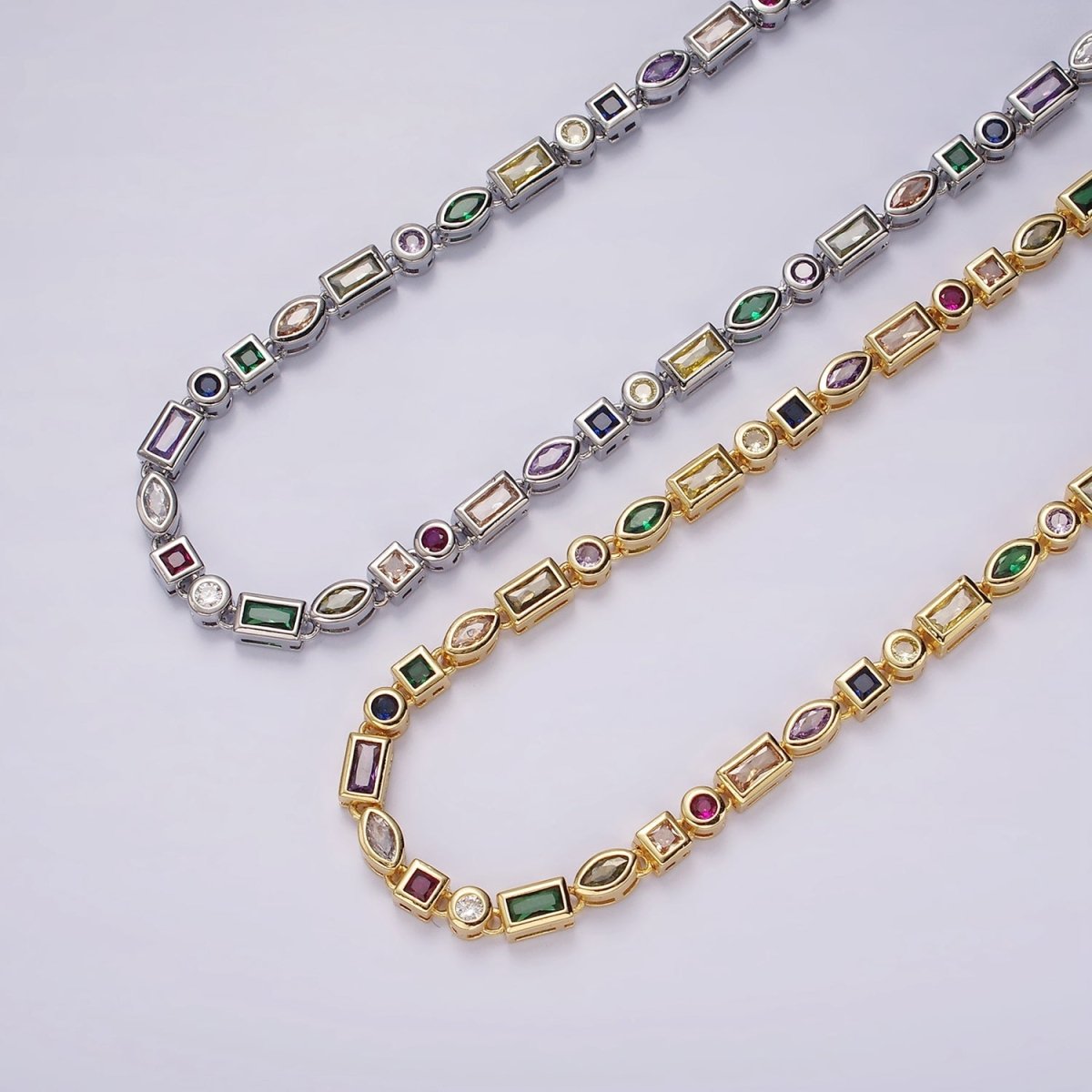 14K Gold Filled CZ Multicolor Geometric 16 Inch Choker Designed Necklace in Gold & Silver | WA-2250 WA-2251 Clearance Pricing