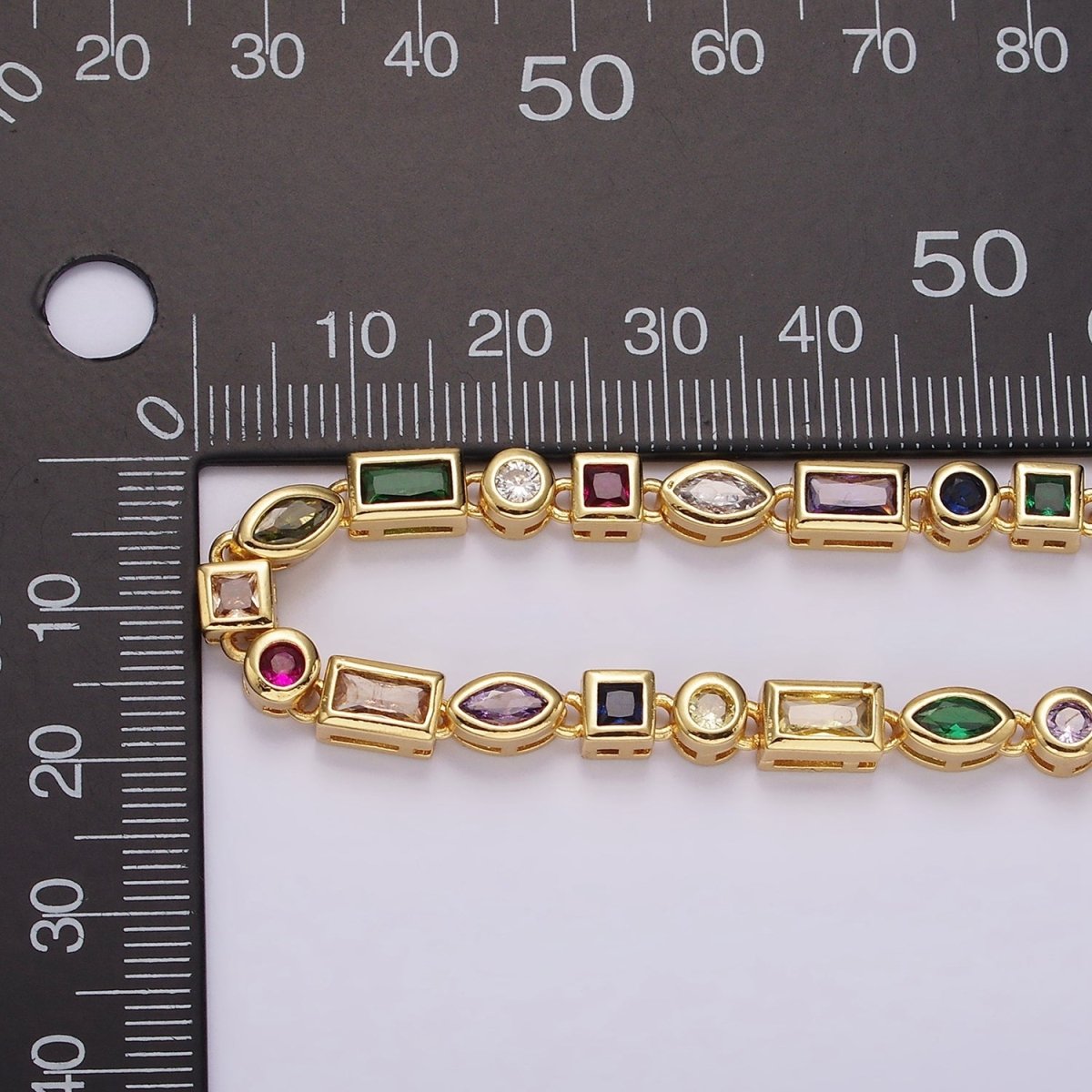 14K Gold Filled CZ Multicolor Geometric 16 Inch Choker Designed Necklace in Gold & Silver | WA-2250 WA-2251 Clearance Pricing