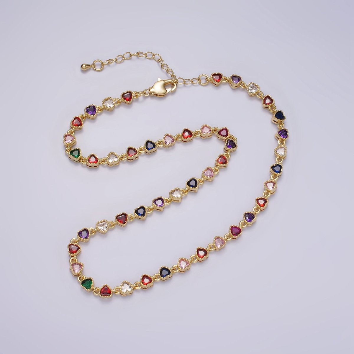 14K Gold Filled CZ Multicolor Heart Bezel 15 Inch Necklace in Gold & Silver | WA-2244 WA-2245 Clearance Pricing