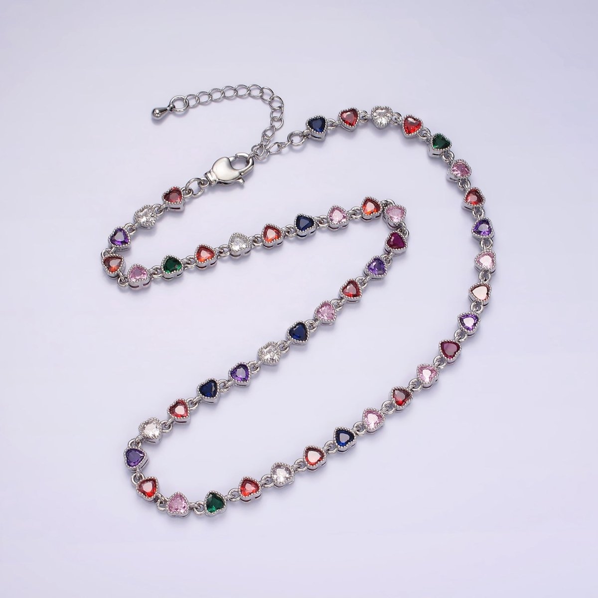 14K Gold Filled CZ Multicolor Heart Bezel 15 Inch Necklace in Gold & Silver | WA-2244 WA-2245 Clearance Pricing