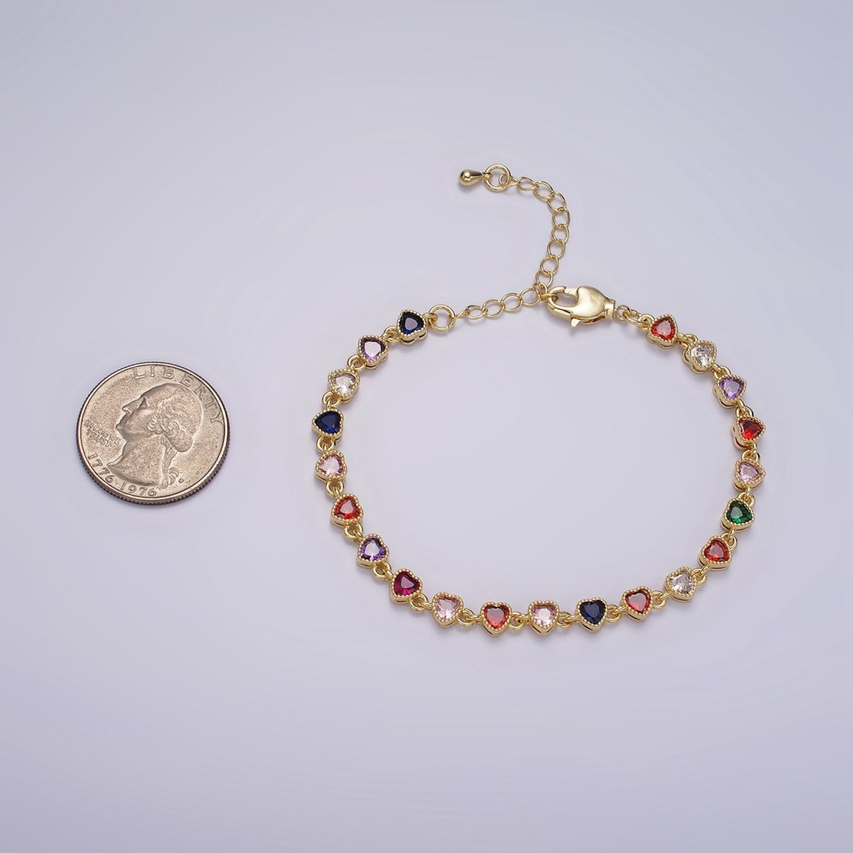14K Gold Filled CZ Multicolor Heart Bezel 7 Inch Bracelet in Gold & Silver | WA-2230 WA-2231 Clearance Pricing