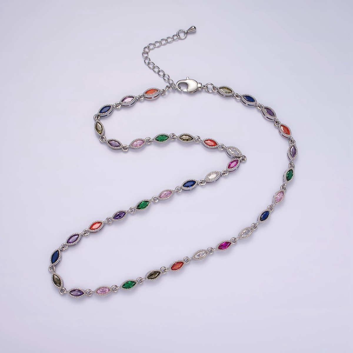 14K Gold Filled CZ Multicolor Marquise Bezel 16 Inch Necklace in Gold & Silver | WA-2240 WA-2241 Clearance Pricing
