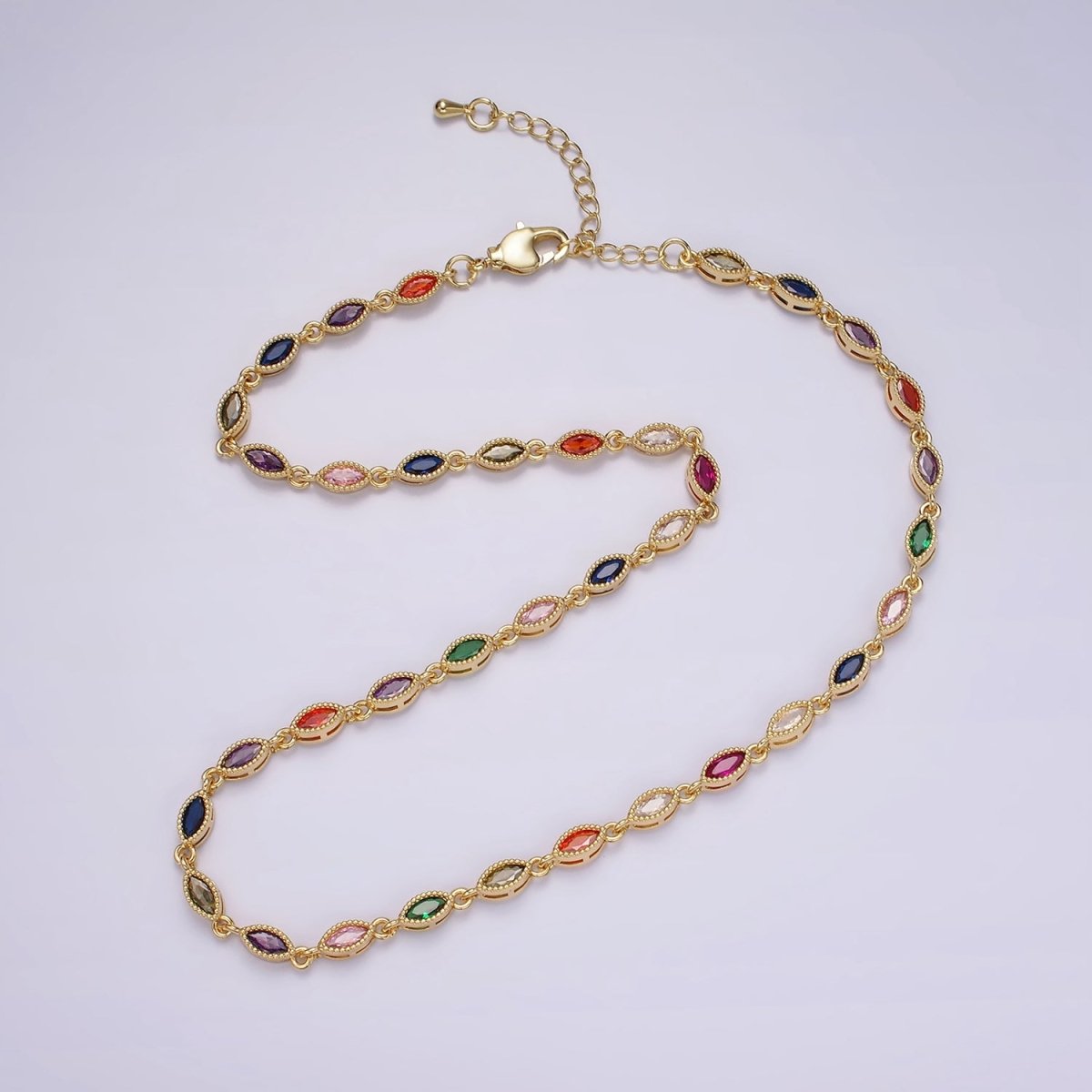 14K Gold Filled CZ Multicolor Marquise Bezel 16 Inch Necklace in Gold & Silver | WA-2240 WA-2241 Clearance Pricing