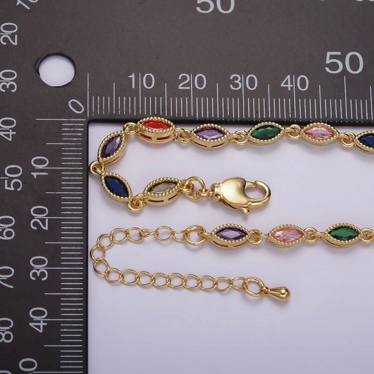 14K Gold Filled CZ Multicolor Marquise Bezel 7 Inch Bracelet in Gold & Silver | WA-2232 Clearance Pricing