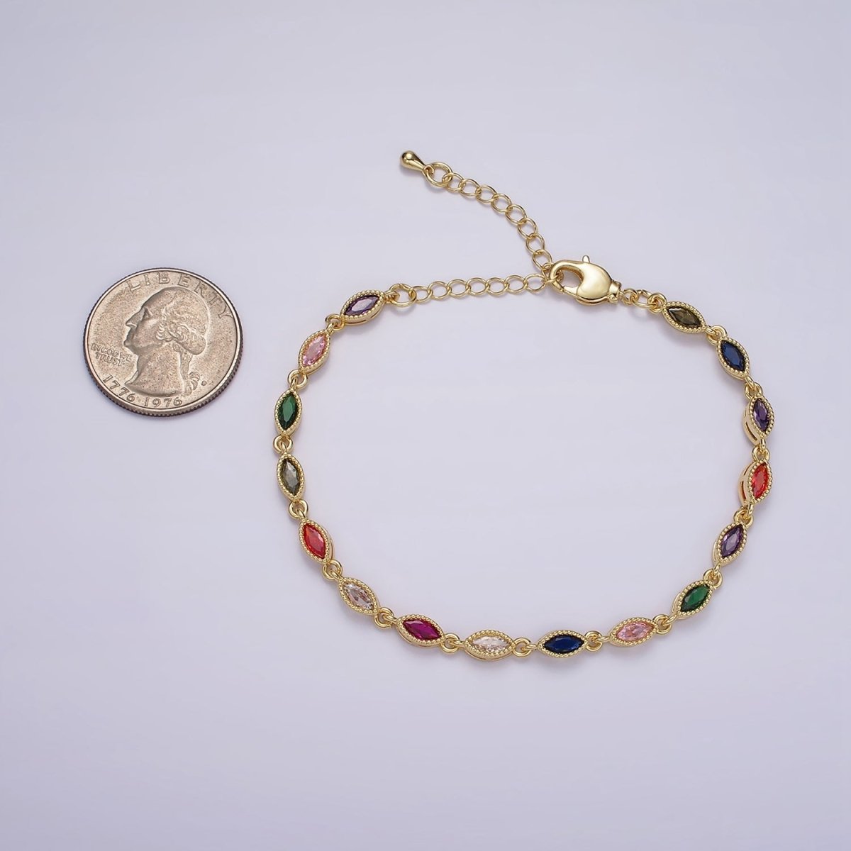 14K Gold Filled CZ Multicolor Marquise Bezel 7 Inch Bracelet in Gold & Silver | WA-2232 Clearance Pricing