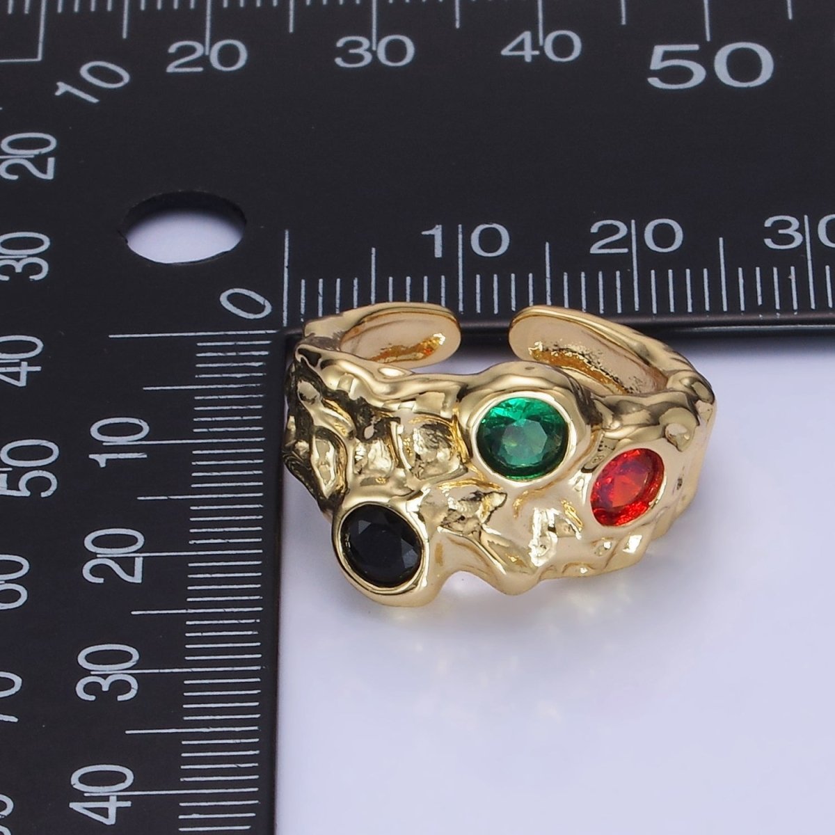 14K Gold Filled CZ Multicolor Molten Hammered Ring in Gold & Silver | O1333 O1334