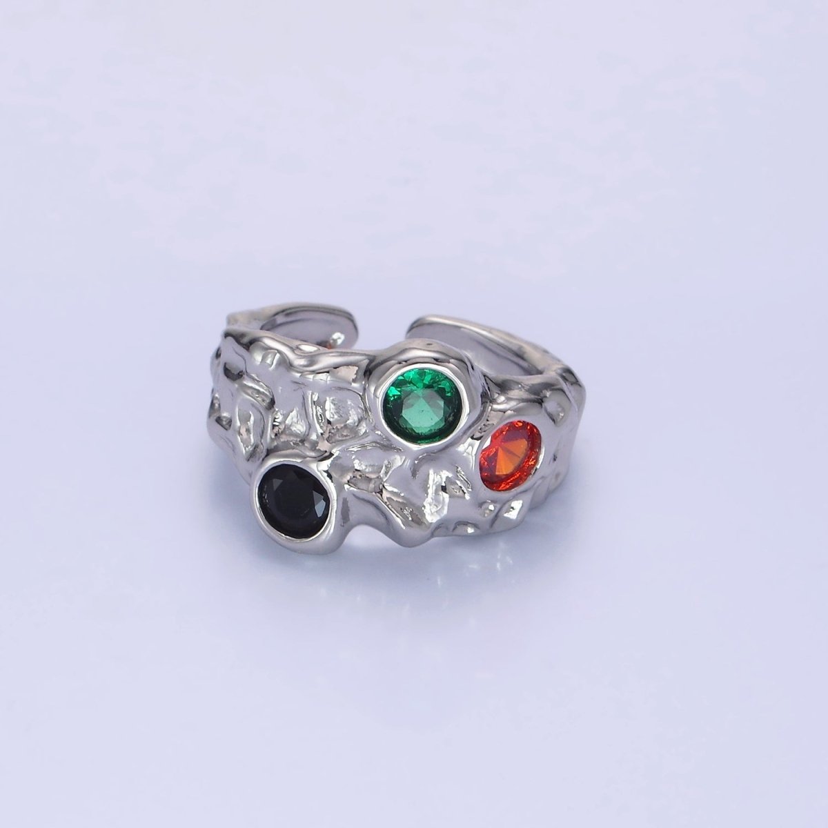 14K Gold Filled CZ Multicolor Molten Hammered Ring in Gold & Silver | O1333 O1334