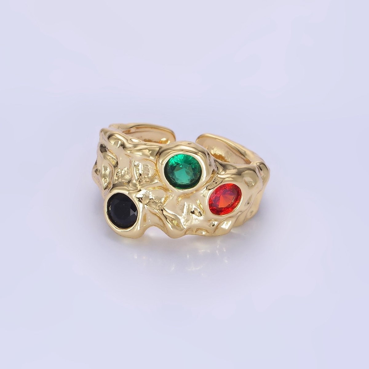 14K Gold Filled CZ Multicolor Molten Hammered Ring in Gold & Silver | O1333 O1334
