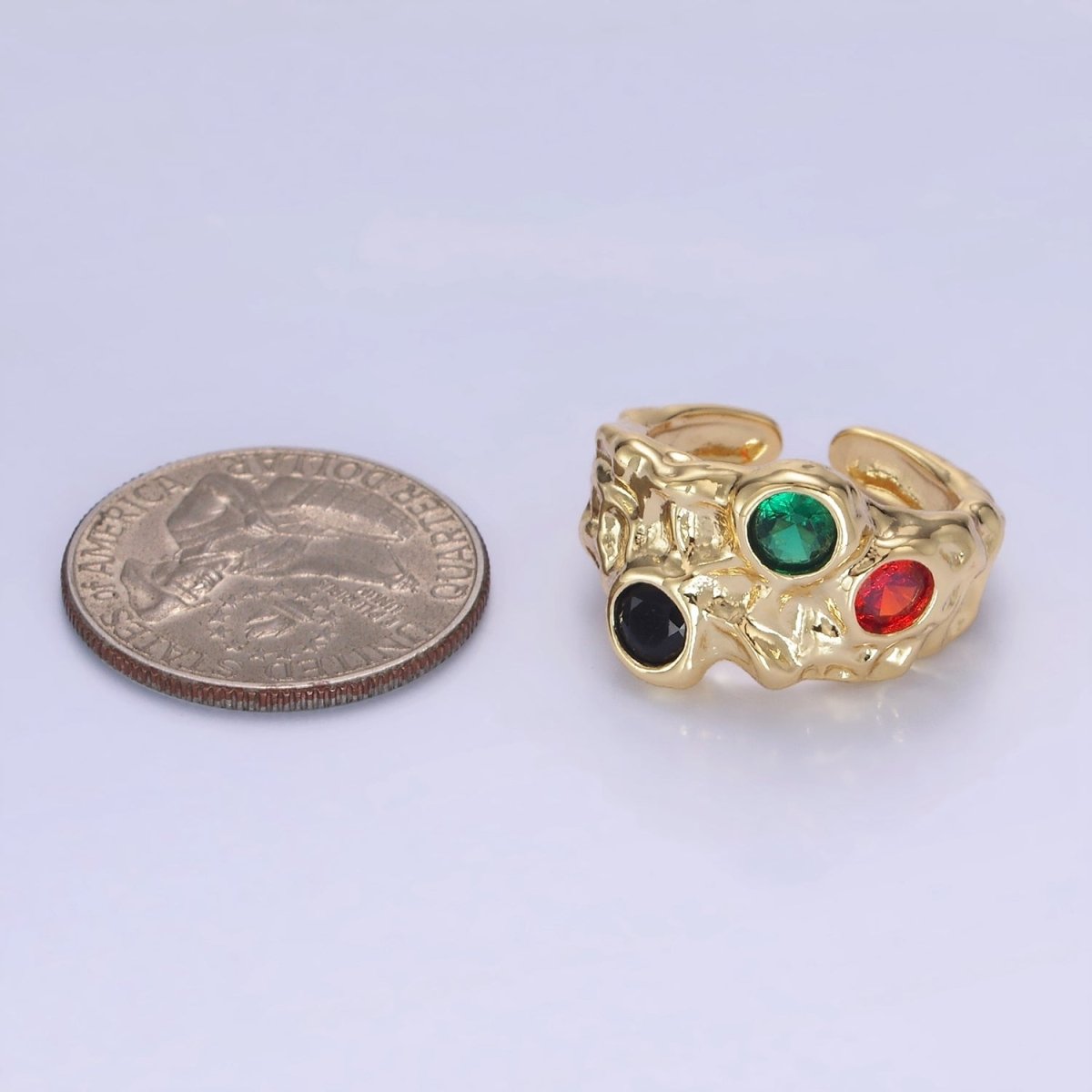 14K Gold Filled CZ Multicolor Molten Hammered Ring in Gold & Silver | O1333 O1334