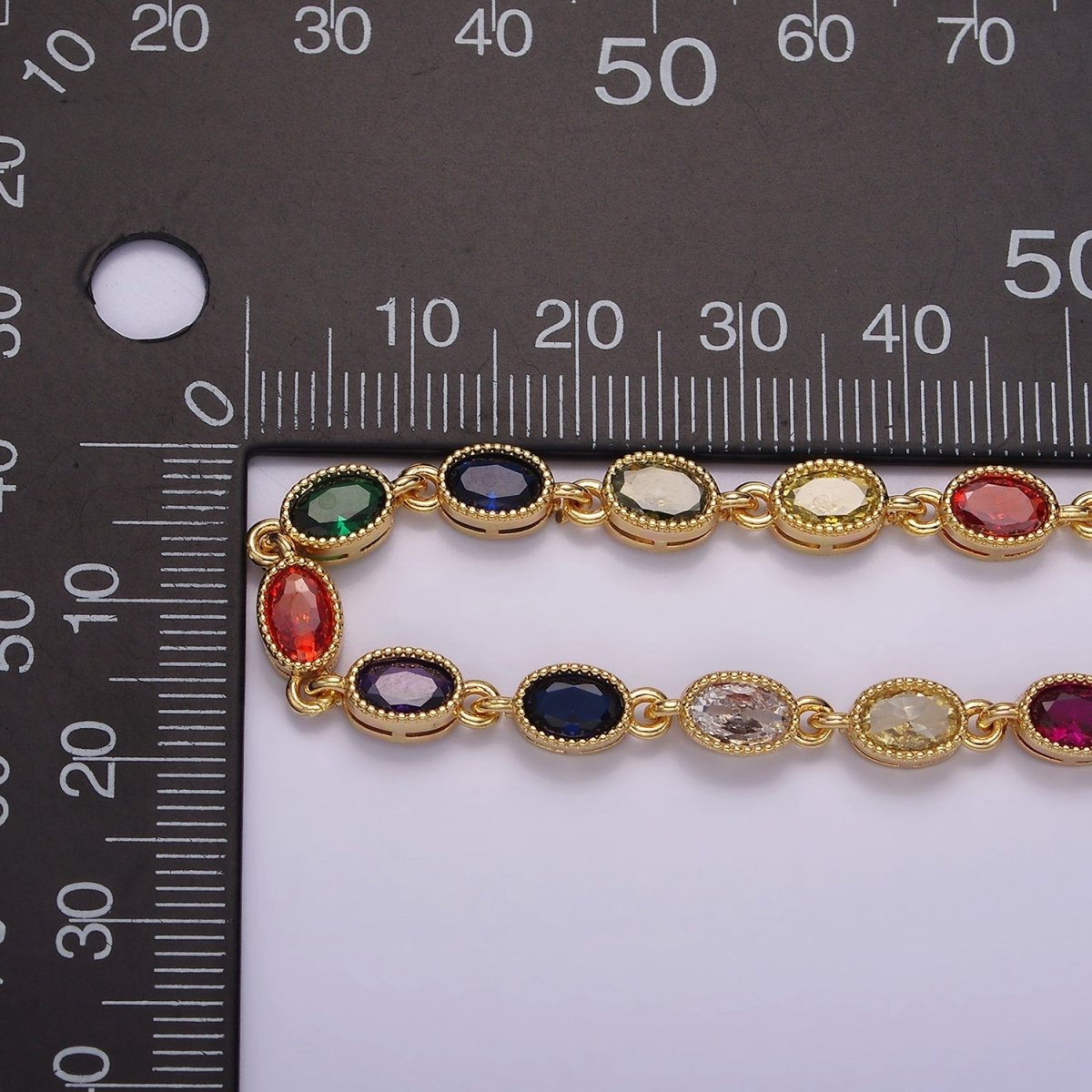 14K Gold Filled CZ Multicolor Oval  Bezel 16 Inch Necklace in Gold & Silver | WA-2246 WA-2247