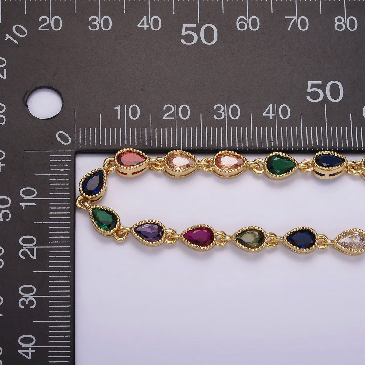 14K Gold Filled CZ Multicolor Teardrop Bezel 15 Inch Necklace in Gold & Silver | WA-2242 WA-2243 Clearance Pricing
