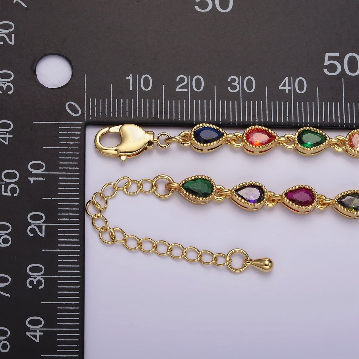 14K Gold Filled CZ Multicolor Teardrop Bezel 7 Inch Bracelet in Gold & Silver | WA-2236 WA-2237 Clearance Pricing
