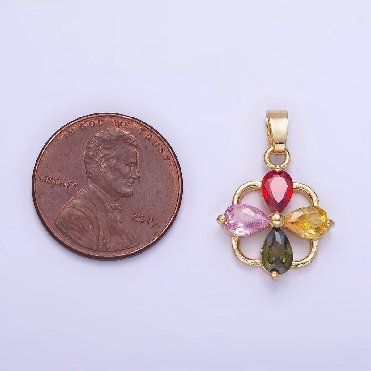 14K Gold Filled CZ Multicolor Teardrop Open Square Bail Pendant | AA1179