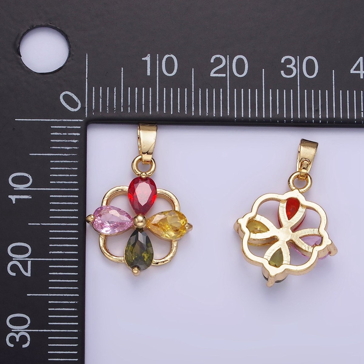 14K Gold Filled CZ Multicolor Teardrop Open Square Bail Pendant | AA1179